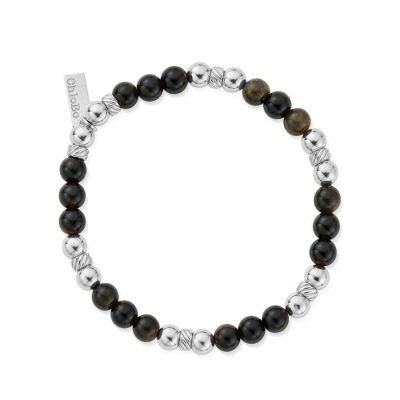 Men Jewellery ChloBo  | Men’S Golden Obsidian Triple Ball Bracelet