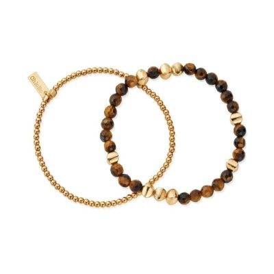 Men Jewellery ChloBo  | Men’S Gold Tiger’S Eye Urban Set Of 2